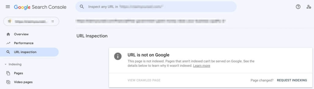 Google Search Console - URL is not on Google